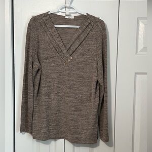 Brown V-Neck Long Sleeve Sweater
